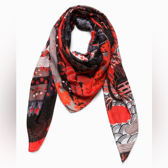 NWT - Desigual Women’s Bird & Forest Landscape Print Square Scarf - Size 48”x48” - Picture 2 of 9